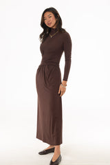 Brown Mock Neck Tie Front Dress