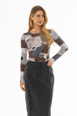 Brown Multi Printed T-Shirt