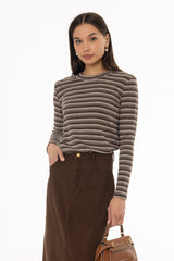 Brown Multi Striped Round Neck Sweater