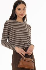 Brown Multi Striped Round Neck Sweater