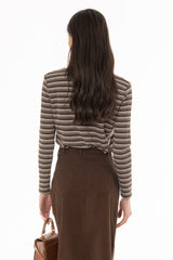 Brown Multi Striped Round Neck Sweater