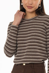 Brown Multi Striped Round Neck Sweater