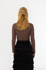 Brown Overlap Mock Neck Top
