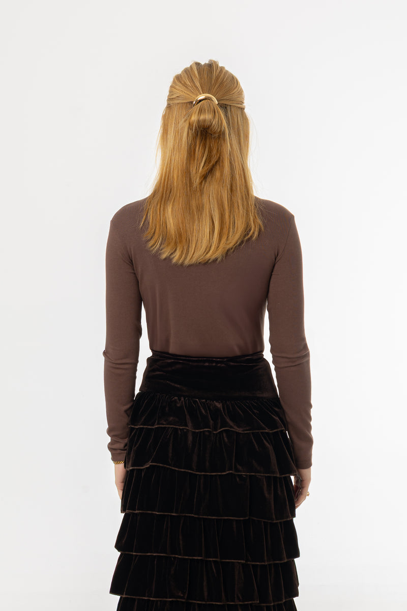 Brown Overlap Mock Neck Top