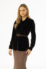 Brown Oversized Velour Blouse