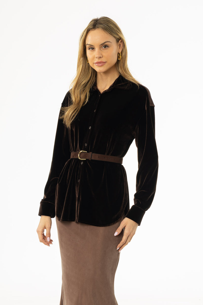 Brown Oversized Velour Blouse