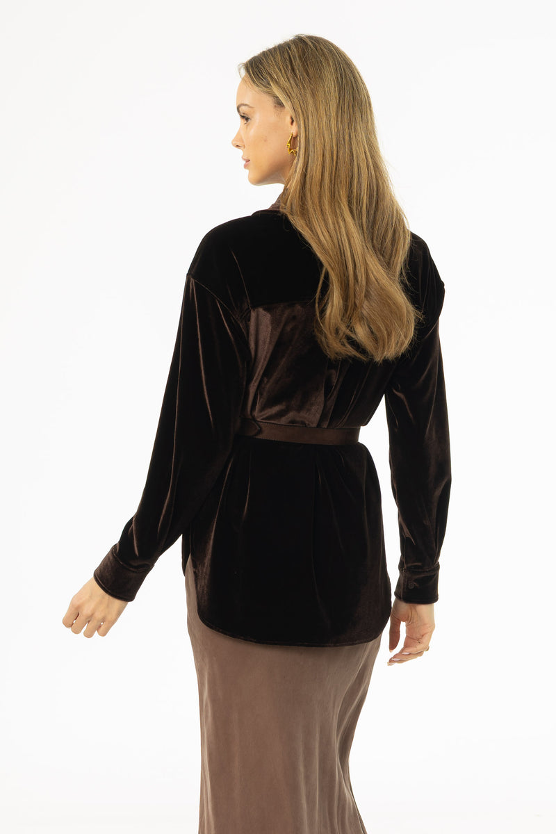 Brown Oversized Velour Blouse