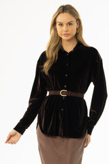 Brown Oversized Velour Blouse
