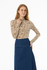 Brown Paisley Mock Neck Top