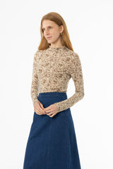Brown Paisley Mock Neck Top