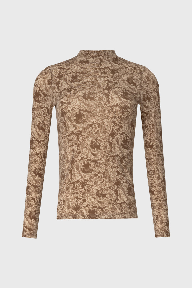 Brown Paisley Mock Neck Top