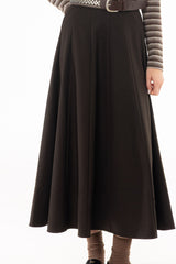 Brown Paneled Wool Feel Maxi Skirt