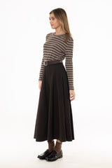 Brown Paneled Wool Feel Maxi Skirt