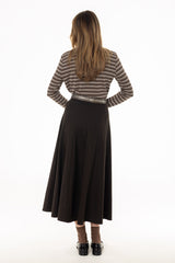 Brown Paneled Wool Feel Maxi Skirt