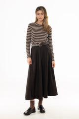 Brown Paneled Wool Feel Maxi Skirt