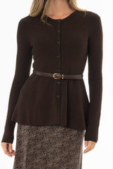 Brown Peplum Knit Cardigan