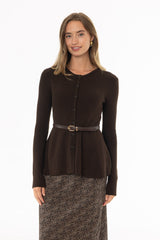 Brown Peplum Knit Cardigan