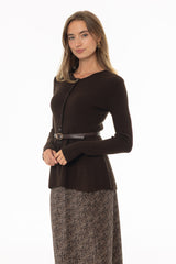 Brown Peplum Knit Cardigan