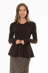 Brown Peplum Knit Cardigan
