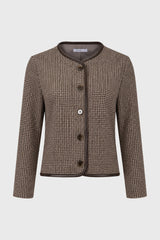 Brown Plaid Faux Leather Trim Jacket