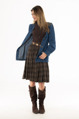 Brown Plaid Pleated Skirt
