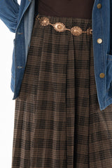 Brown Plaid Pleated Skirt