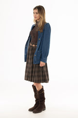 Brown Plaid Pleated Skirt