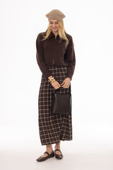 Brown Plaid Plisse Maxi Skirt