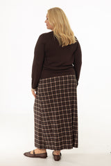 Brown Plaid Plisse Maxi Skirt