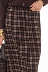 Brown Plaid Plisse Maxi Skirt