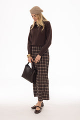 Brown Plaid Plisse Maxi Skirt