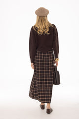 Brown Plaid Plisse Maxi Skirt