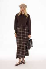 Brown Plaid Plisse Maxi Skirt