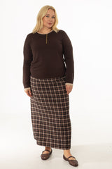 Brown Plaid Plisse Maxi Skirt