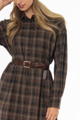 Brown Plaid Shirt Dress
