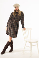 Brown Plaid Shirt Dress
