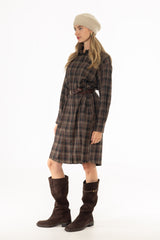 Brown Plaid Shirt Dress