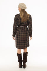 Brown Plaid Shirt Dress