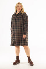Brown Plaid Shirt Dress