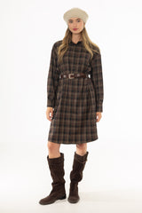 Brown Plaid Shirt Dress