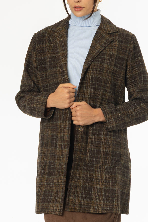 Brown Plaid Wool Coat