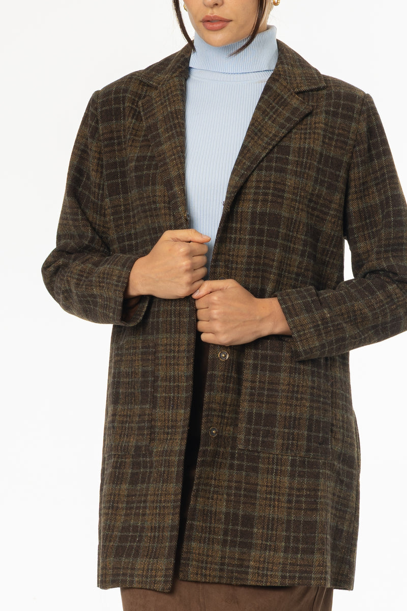 Brown Plaid Wool Coat