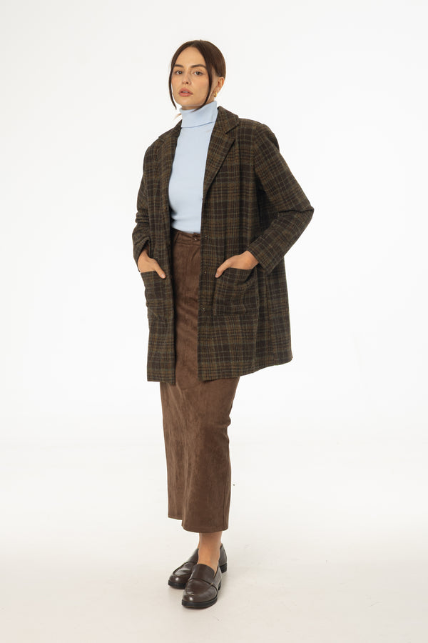 Brown Plaid Wool Coat
