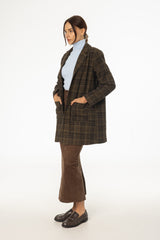 Brown Plaid Wool Coat