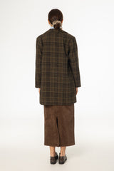 Brown Plaid Wool Coat