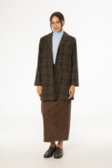 Brown Plaid Wool Coat