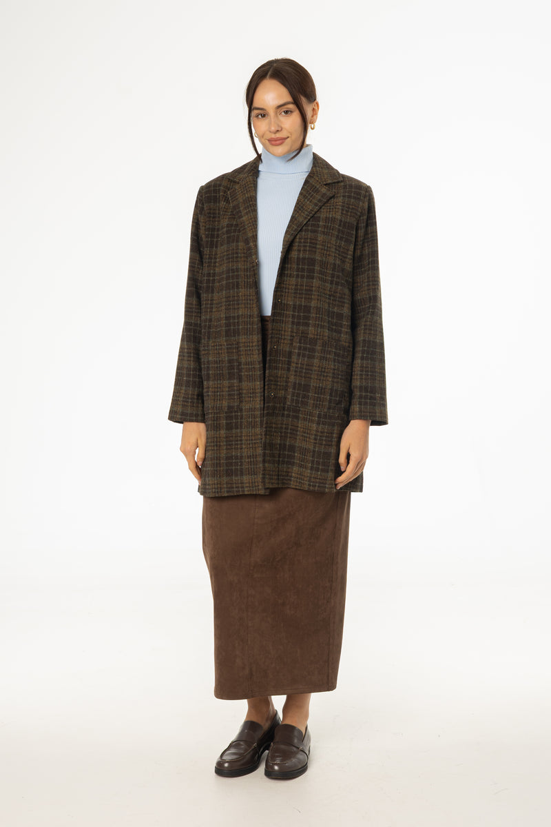 Brown Plaid Wool Coat