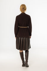 Brown Pleated Vegan Leather Skirt