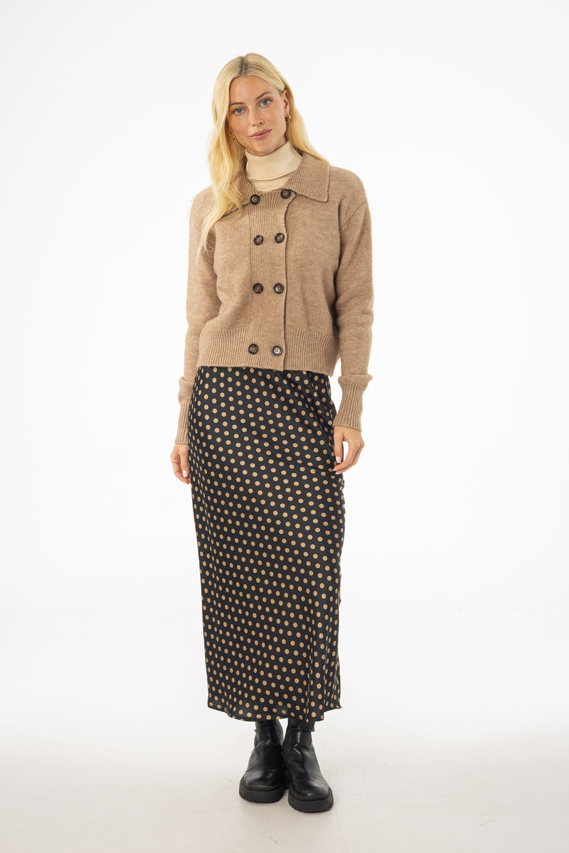 Brown Polka Dot Printed Slip Skirt