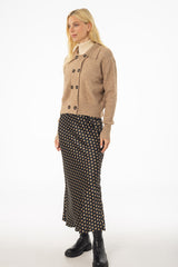 Brown Polka Dot Printed Slip Skirt
